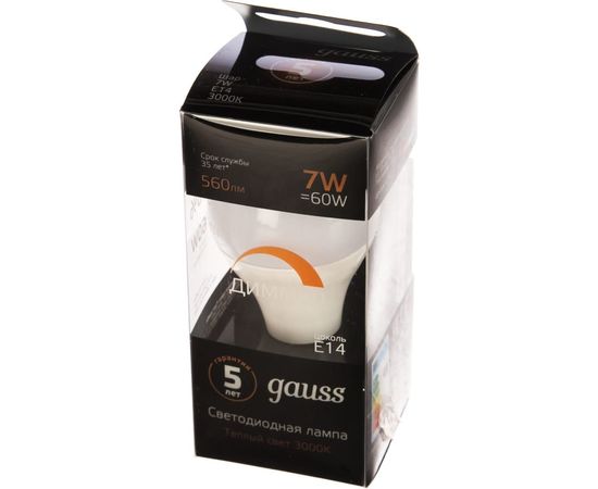 Лампа Gauss LED Шар-dim E14 7W 560lm 3000К 105101107-D – изображение 5