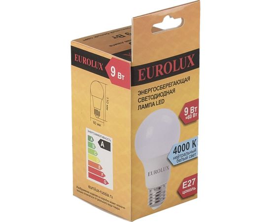 Светодиодная лампа Eurolux LL-E-A60-9W-230-4K-E27/груша, 9Вт, нейтральный, Е27 76/2/14 – изображение 6