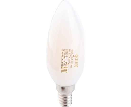 Лампа Gauss Filament, свеча, 9W, 590lm, 3000К, Е14, milky, диммируемая, LED, 1/10/50 103201109-D 