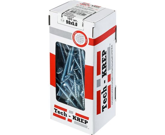 Универсальный саморез Tech-Krep 90х5,0 мм 100 шт оцинкованный, коробка с окном 102204 – изображение 2