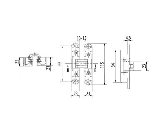 Скрытая петля CEMOM MOATTI ESTETIC 40/A 3D матовый хром, регулируемая, вес полотна 40кг, 23x115мм 51523 – изображение 2