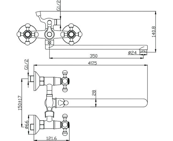 Смеситель для ванны OLIVES GIRONA 01221GR с длинным изливом – изображение 2