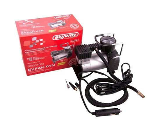 Металлический компрессор 30л/мин в прикуриватель SKYWAY БУРАН-01N Hi-tech 10атм S02001003 – изображение 2