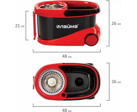 Набор для уборки ЛАЙМА ведро 19 л/9 л с отжимом на колесах, швабра с круглой насадкой 2 шт кольцо 606303 – изображение 2