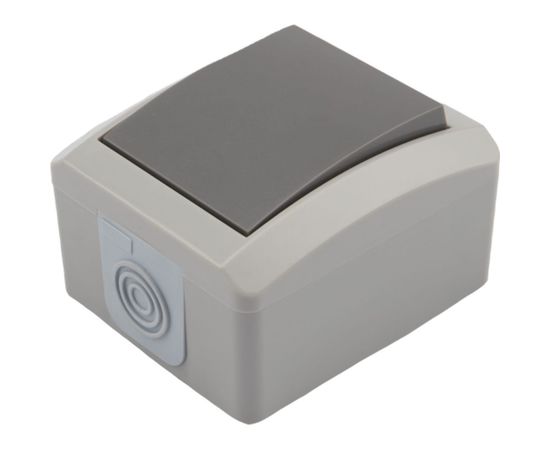 Одноклавишный накладной выключатель KRANZ IP54 серый KR-78-0608 