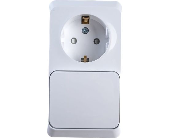 Блок 1-местная розетка + 1-клавишный выключатель Schneider Electric открытой проводки Этюд с заземлением защитные шторки белый BPA16-201B 