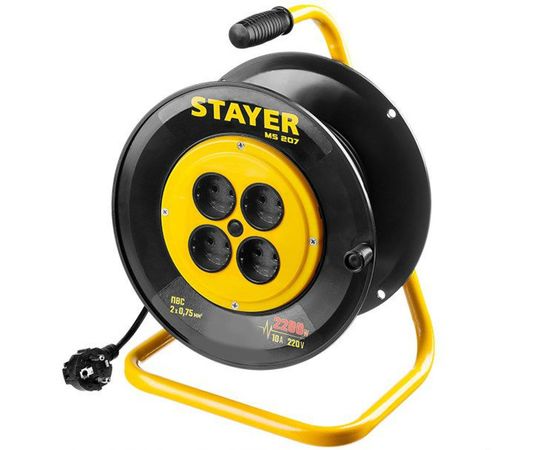 Удлинитель на катушке Stayer MS 207, 30 м, 2200 Вт, 4 гнезда, ПВС 2х0,75 мм2, 55073-30_z01 