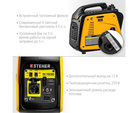 Инверторный генератор STEHER GI-1500 1200 Вт – изображение 3