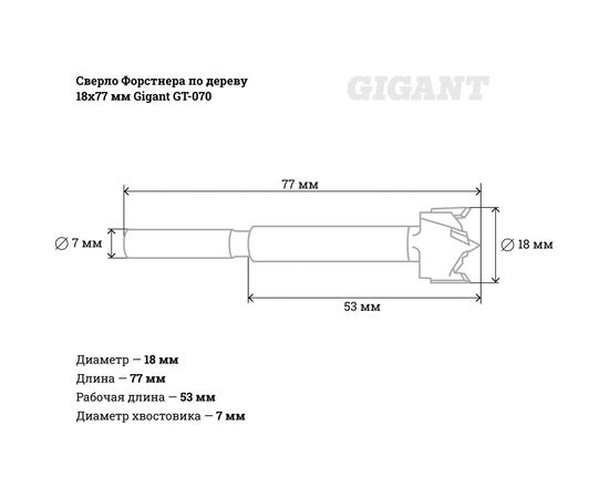 Сверло Форстнера по дереву 18х77 мм Gigant GT-070 – изображение 4