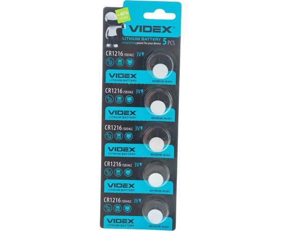 Элемент питания VIDEX литиевый 5 шт. в блистере CR1216 