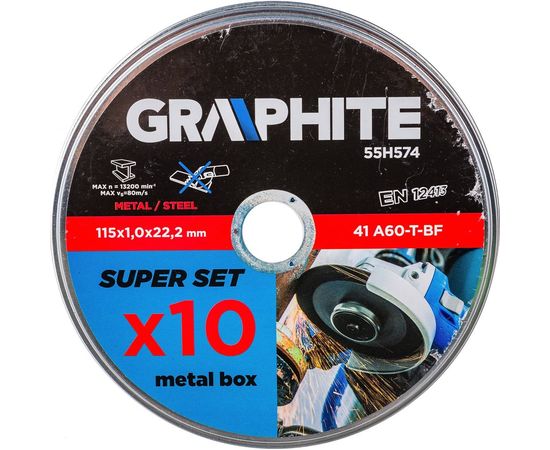 Диск отрезной по металлу (10 шт; 115x22.2х1 мм) GRAPHITE 55H574 