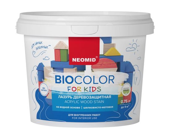 Лазурь Bio Color For Kids бирюзовый, 0,75 л Neomid Н-BCFK-0,75/бирюз – изображение 2