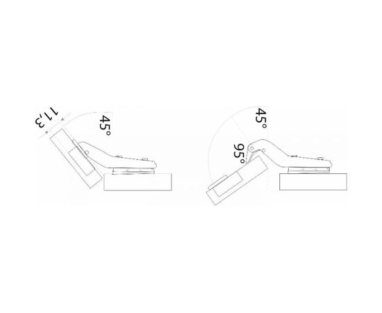 Петля с доводчиком для угловых дверей Trodos 11.14.02 45гр. CLIP-ON с пл. 314012 – изображение 2