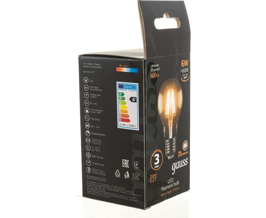 Лампа LED A60 E27 6W 2700К Gauss Filament 102802106 – изображение 4