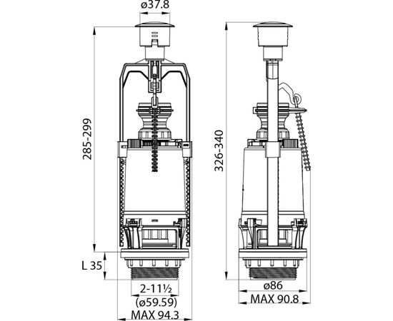 Одноуровневая водосливная арматура нижний подвод Тип А, круглая резинка IDDIS F012400-0004 – изображение 5