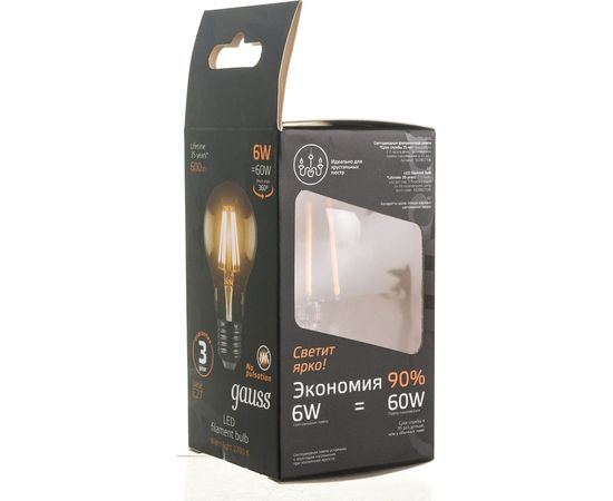 Лампа LED A60 E27 6W 2700К Gauss Filament 102802106 – изображение 5