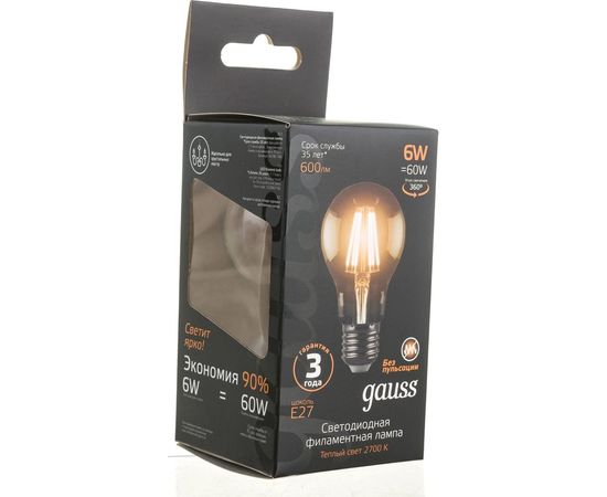 Лампа LED A60 E27 6W 2700К Gauss Filament 102802106 – изображение 6