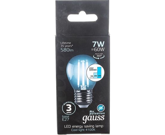 Лампа Gauss LED Filament Шар E27 7W 580lm 4100K 105802207-S – изображение 7