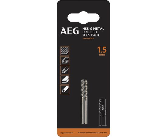 Сверло HSS-G (2 шт; 1.5х18х40 мм) AEG AAKHSSG015 4932479303 