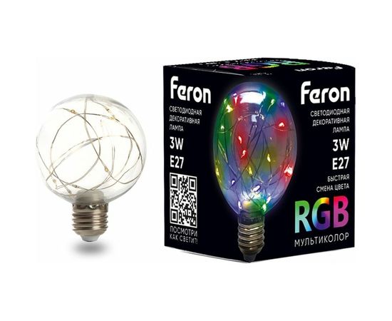 Светодиодная лампа FERON LB-381, G80, 3W 175-265V E27 RGB, 250Lm, угол рассеивания 220 41676 
