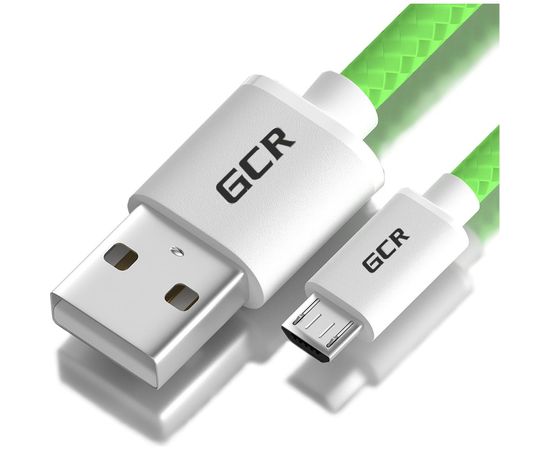 Кабель MicroUSB GCR 1,0m для быстрой зарядки зелёный нейлон VIV51I691 