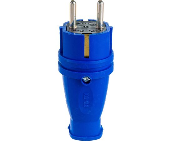 Вилка STEKKER прямая с заземл. контактом каучук 250В 16A, IP44, синяя, RPG16-21-441 В 16-001 39161 