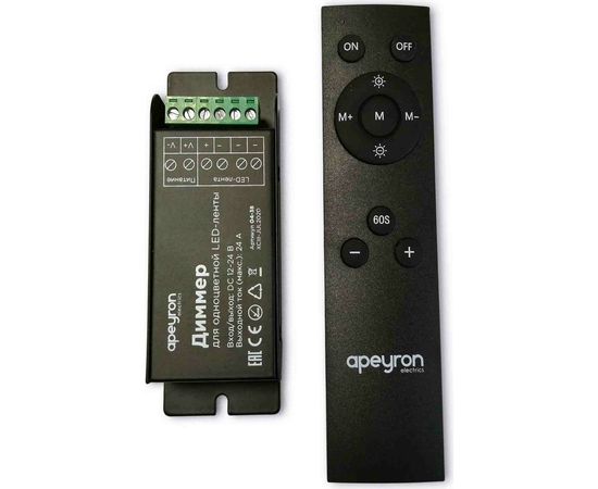 Диммер Apeyron 12/24В, 288/576Вт, 3 канала х 8А, IP20, пульт "easy control", радио, 10 кнопок, 04-38 