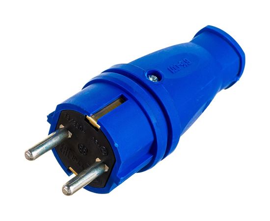 Вилка STEKKER прямая с заземл. контактом каучук 250В 16A, IP44, синяя, RPG16-21-441 В 16-001 39161 – изображение 2