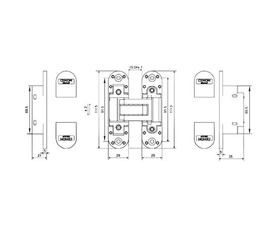 Скрытая петля CEMOM MOATTI ESTETIC 80/A 3D матовый хром, регулируемая, вес полотна 80кг, 29x111,5мм 51520 – изображение 2