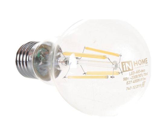 Светодиодная лампа IN HOME LED-A60-deco 9Вт 230В Е27 4000К 810Лм прозрачная 4690612008073 – изображение 2