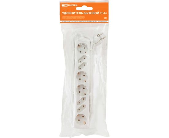 Бытовой удлинитель TDM У044, 4 без заземления+4 с заземлением, 5метров, ПВС 3х1,5мм2, 16А/250В, SQ1303-0312 – изображение 2