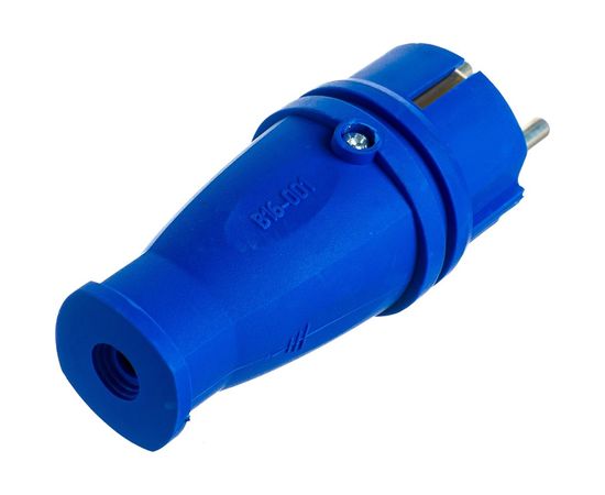 Вилка STEKKER прямая с заземл. контактом каучук 250В 16A, IP44, синяя, RPG16-21-441 В 16-001 39161 – изображение 3