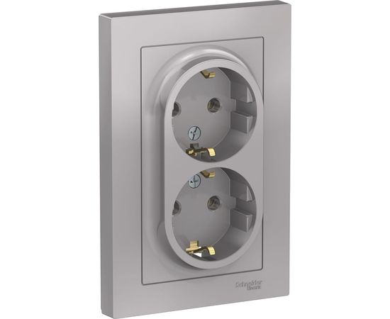 Двухместная розетка Schneider Electric ATLAS DESIGN с заземлением 16А в сборе алюминий ATN000324 