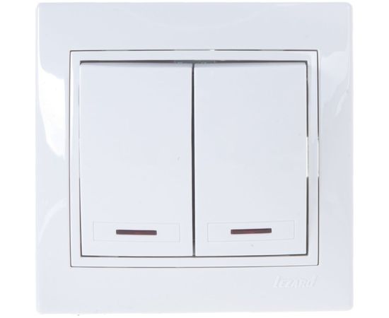Двойной выключатель с подсветкой LEZARD MIRA белый с белой вставкой 701-0202-112 