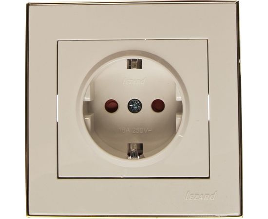 Розетка LEZARD RAIN с защитой от детей керамика белый с бок. вст. золото 703-0226-124 