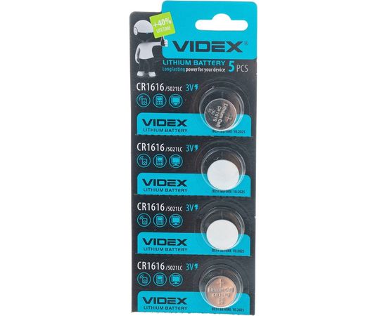 Элемент питания VIDEX литиевый 5 шт. в блистере CR1616 