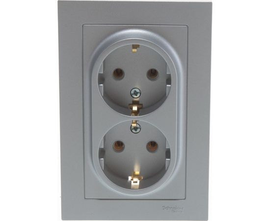 Двухместная розетка Schneider Electric ATLAS DESIGN с заземлением 16А в сборе алюминий ATN000324 – изображение 2