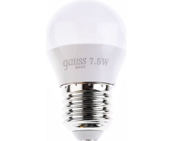 Лампа Gauss Basic, шар, 7,5W, 670lm, 3000K, E27, LED, 1/10/100 1053218 – изображение 2