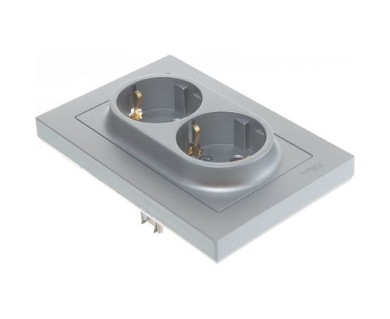 Двухместная розетка Schneider Electric ATLAS DESIGN с заземлением 16А в сборе алюминий ATN000324 – изображение 3