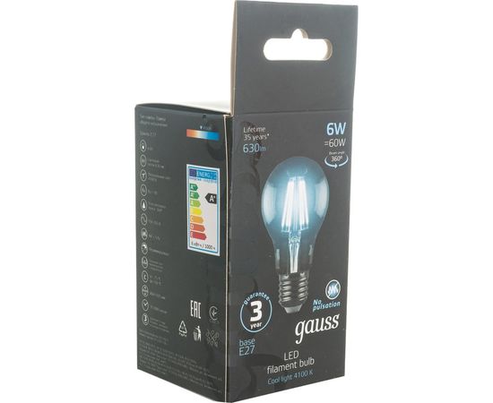 Лампа LED A60 E27 6W 4100К Gauss Filament 102802206 – изображение 4