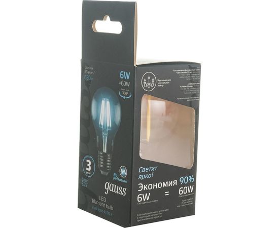 Лампа LED A60 E27 6W 4100К Gauss Filament 102802206 – изображение 5