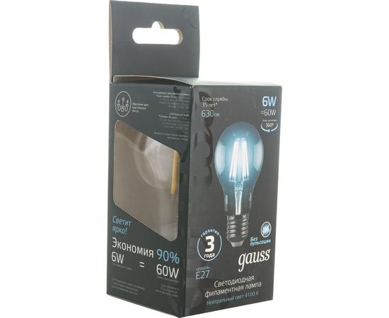 Лампа LED A60 E27 6W 4100К Gauss Filament 102802206 – изображение 6