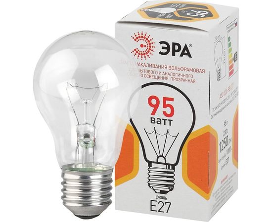 Лампа накаливания ЭРА A50, груша, 95Вт, 230В, Е27, цветная упаковка Б0039124 – изображение 6