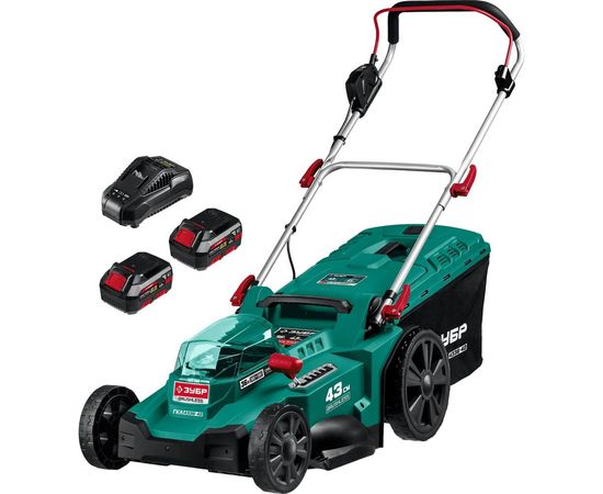 Бесщеточная газонокосилка ЗУБР 36 В, 4 А*ч, 2 АКБ и ЗУ ГКЛ-4336-42 