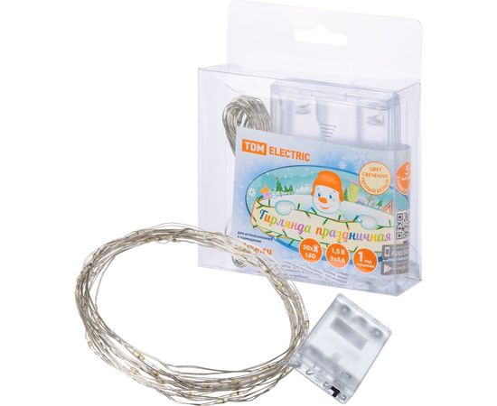 Светодиодная гирлянда TDM Роса50, 50LED, 5м, 3000К, 3хАА, SQ0361-0052 – изображение 2