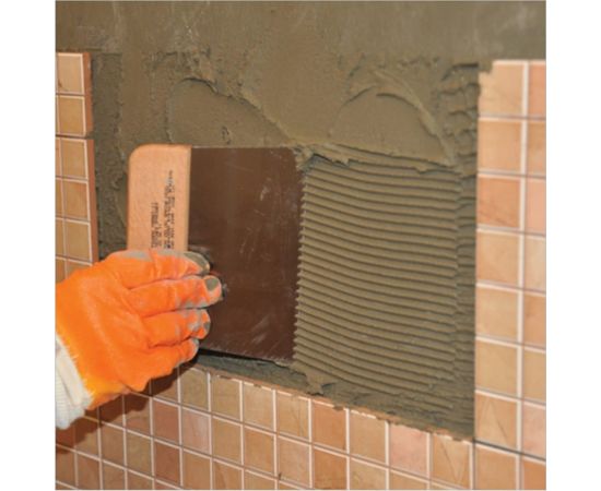 Широкий шпатель DEKOR 170х80 мм, зуб 6х6 мм, деревянная ручка 472 – изображение 3