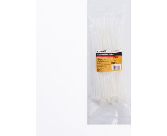 Нейлоновый хомут STEKKER 2,5x200 мм, d пучка max 50 мм, белый, NYCT25-200 100шт в упак 32775 – изображение 3