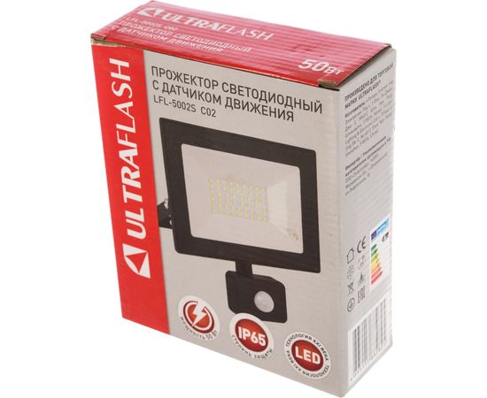 Прожектор Ultraflash LFL-5002S C02 черный LED с датчиком 230В, 6500К 13331 – изображение 4