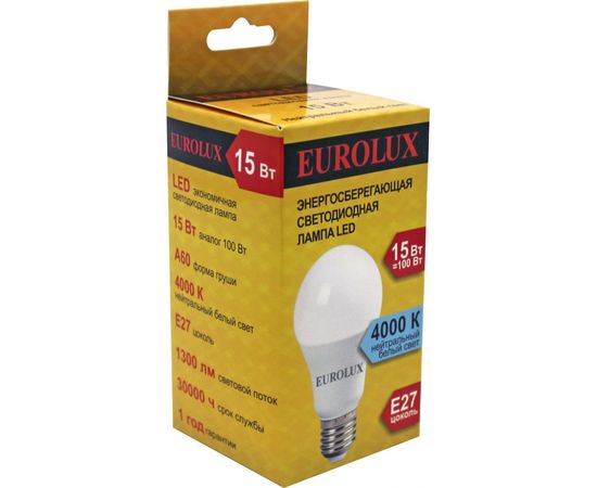 Светодиодная лампа Eurolux LL-E-A60-15W-230-4K-E27/груша, 15Вт, нейтральный, Е27 76/2/20 – изображение 5