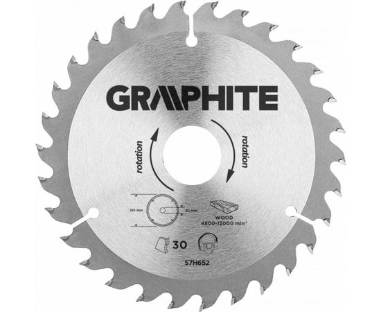 Диск отрезной по дереву (165x30 мм; 30 зубьев) GRAPHITE 57H652 